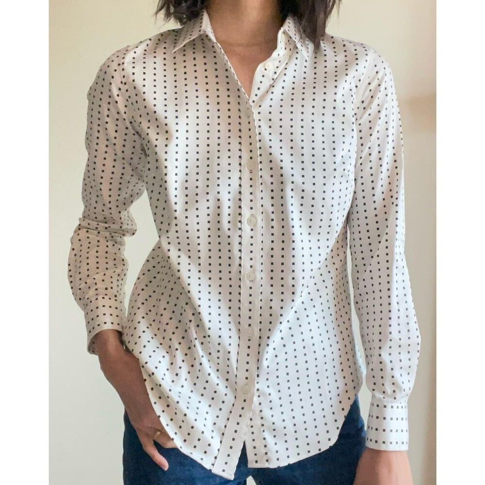 Banana Republic Women’s Non-Iron Printed Shirt in White/Black-Size Petite 4